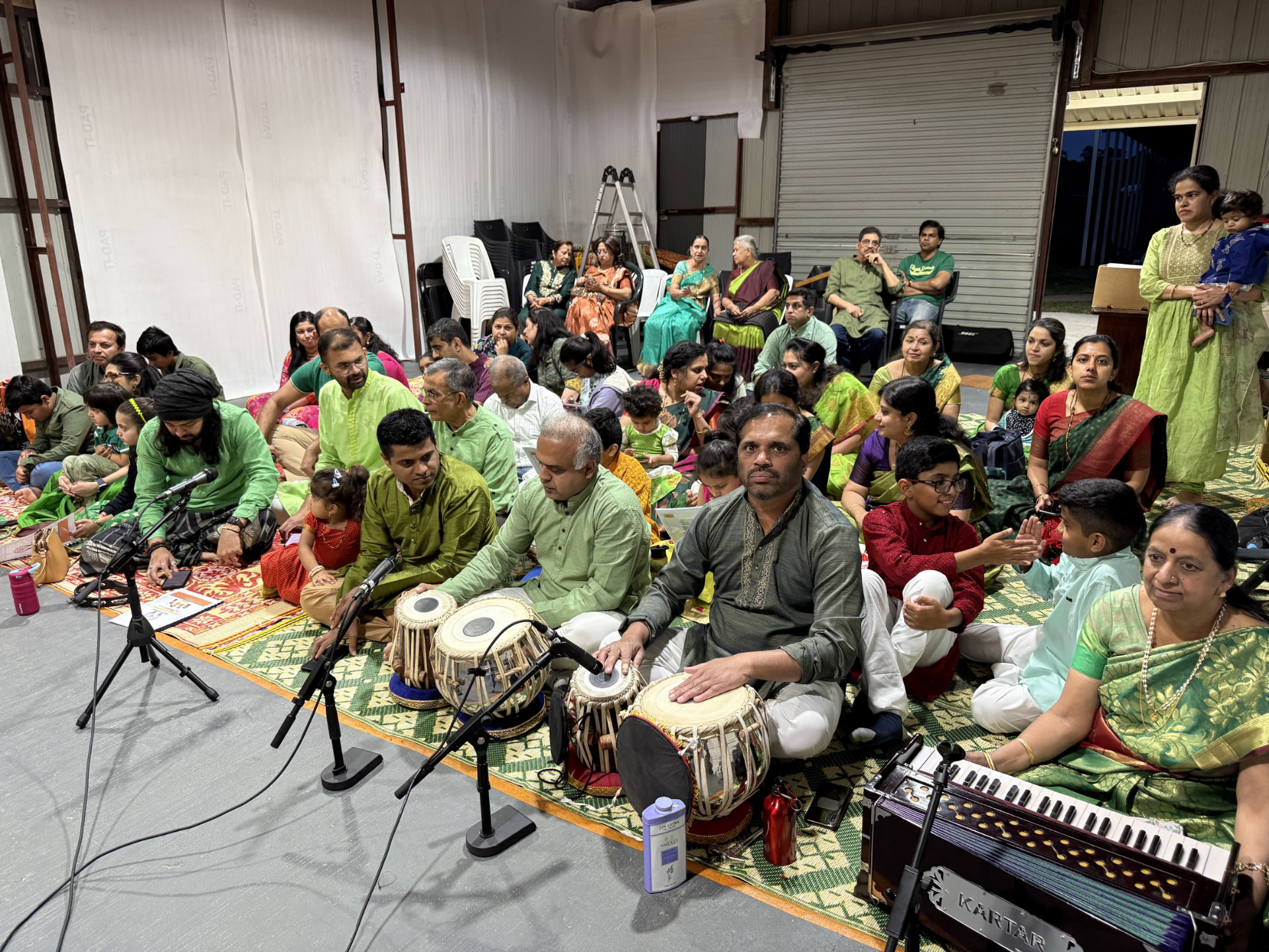 Tabla, harmonium and taal leading the bhajans